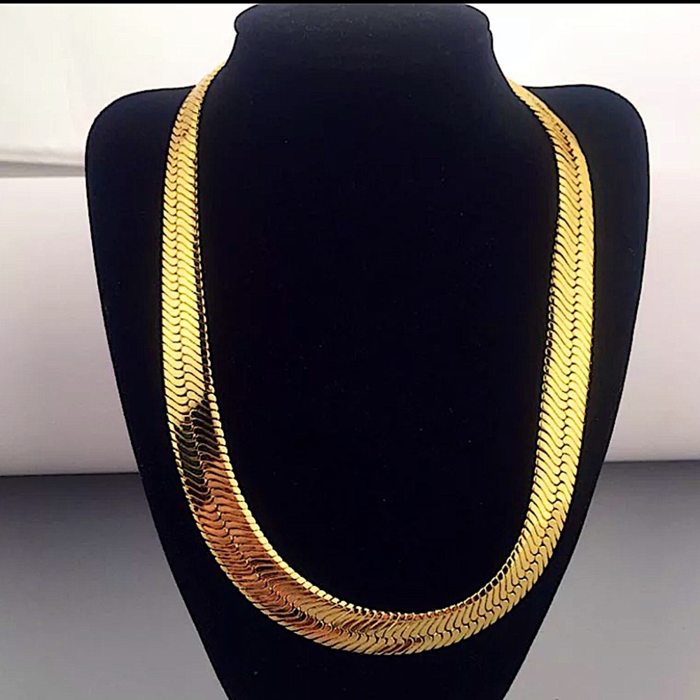 GOLD FLAT HERRINGBONE 10mm NECKLACE - Picture 4 of 14